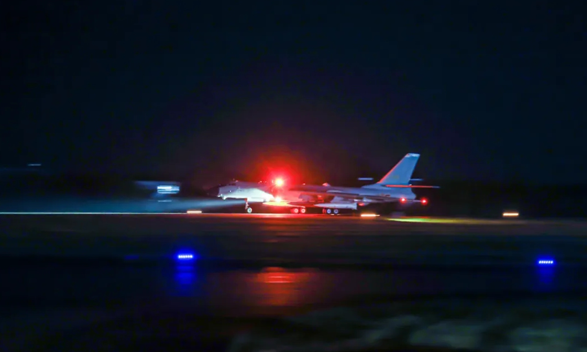 An H-6K bomber affiliated with a regiment attached to the air force of the Chinese People's Liberation Army (PLA) Southern Theater Command takes off ahead of a mid-night exercise at an undisclosed date in the summer of 2024. Photo: Screenshot from the WeChat account of the air force of the PLA Southern Theater Command