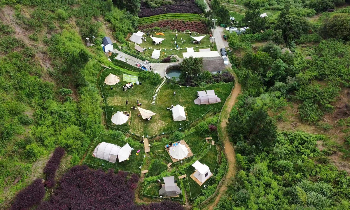 The aerial view of the village cafe in Hengkantou village in Yuyao, Zhejiang Province Photo: Courtesy of Li