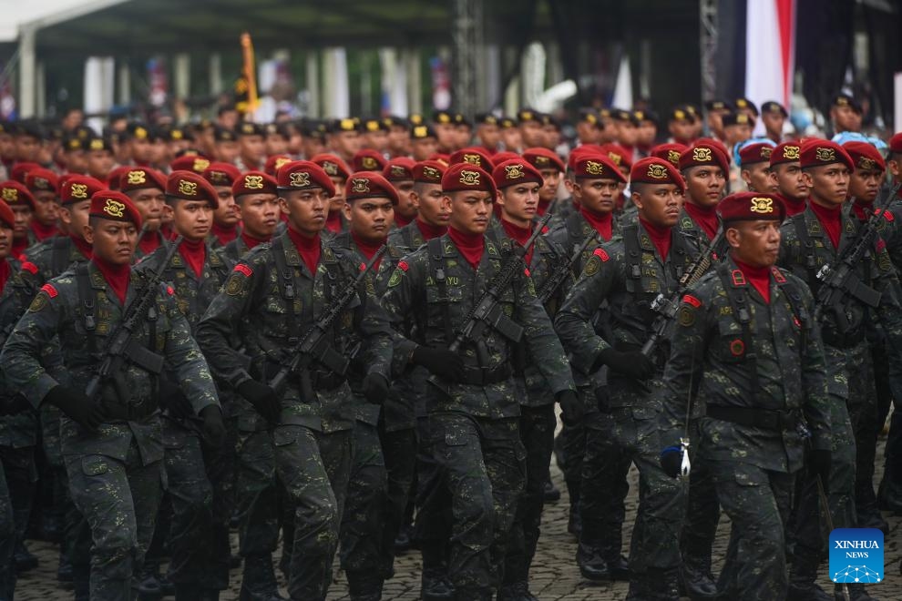 A parade is held to mark the 78th anniversary of Indonesian National Police in Jakarta, Indonesia, July 1, 2024. (Photo: Xinhua)