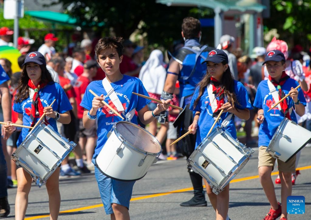 A band performs during the 2024 Canada Day Parade in Toronto, Canada, on July 1, 2024.(Photo: Xinhua)