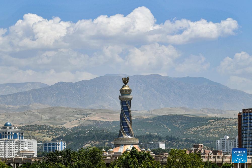 This photo taken on June 26, 2024 shows the Independence and Freedom Monument in Dushanbe, Tajikistan. Tajikistan is located in the southeast of Central Asia, with a mountainous area exceeding 90% of its total area. Dushanbe is the capital of Tajikistan and the economic and cultural center. (Photo: Xinhua)