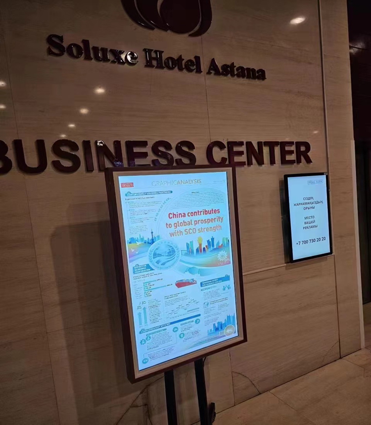 An SCO-themed graphic analysis page, developed in cooperation between the Global Times and People's Daily Digital Communication Co, is unveiled in Astana on June 29, ahead of the upcoming summit. Photo: Courtesy of People's Daily Digital Communication Co