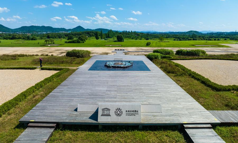 A drone photo taken on July 4, 2024 shows the Mojiaoshan Palace Site at the Archaeological Ruins of Liangzhu City park in Hangzhou, capital city of east China's Zhejiang Province. Photo: Xinhua