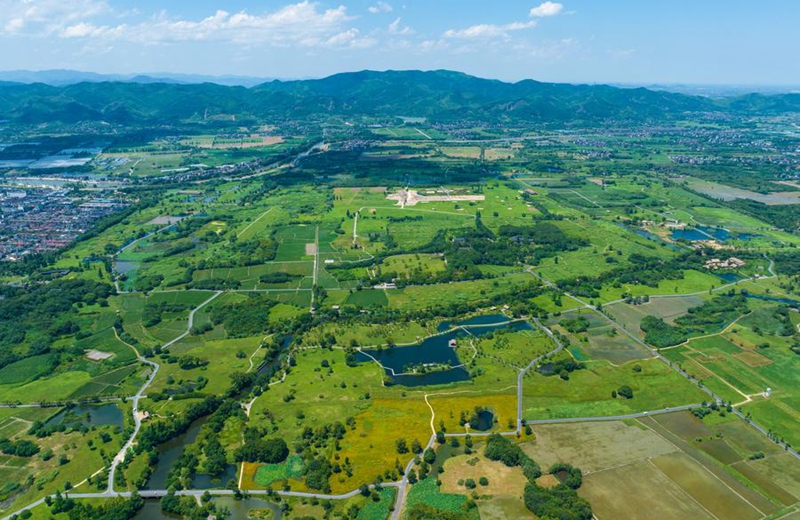 An aerial drone photo taken on July 4, 2024 shows the Archaeological Ruins of Liangzhu City park in Hangzhou, capital city of east China's Zhejiang Province. Photo: Xinhua