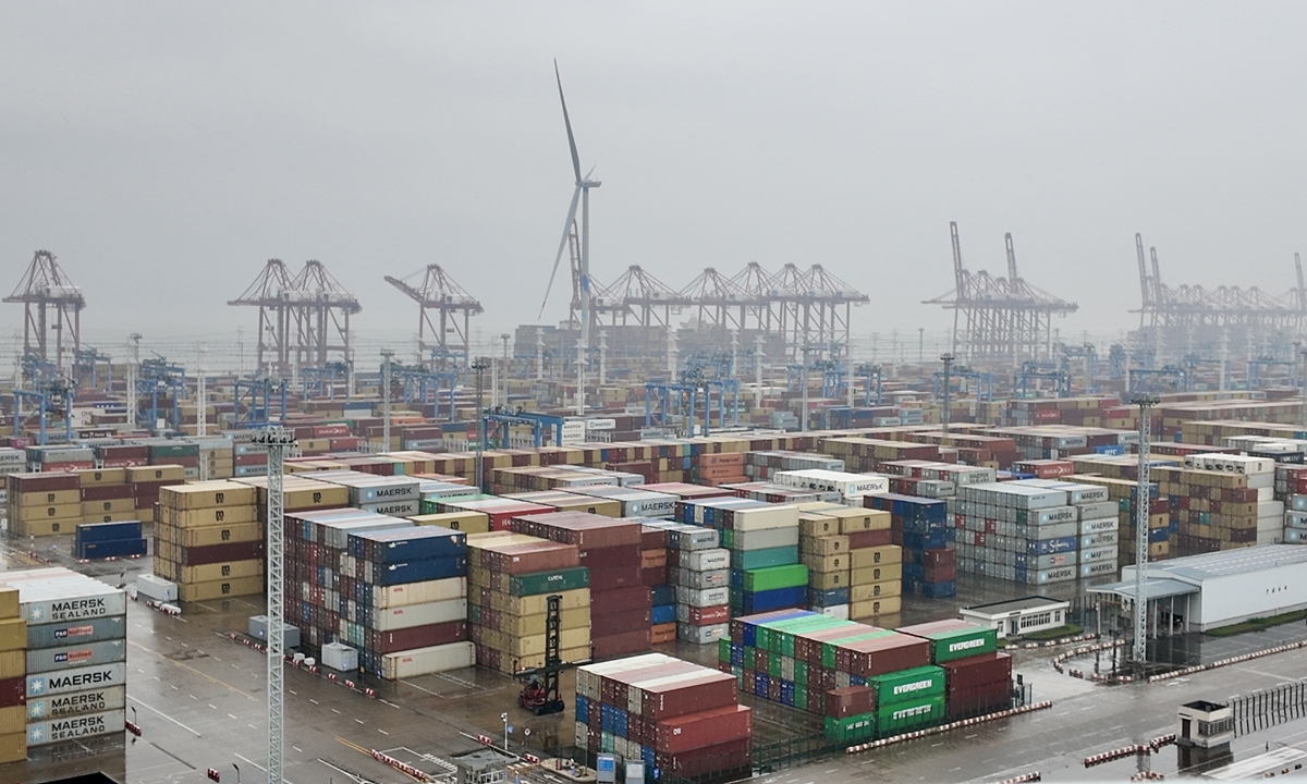 Cranes operate among containers at Meishan Port Area of Zhoushan Port. Photo: Chen Mohan