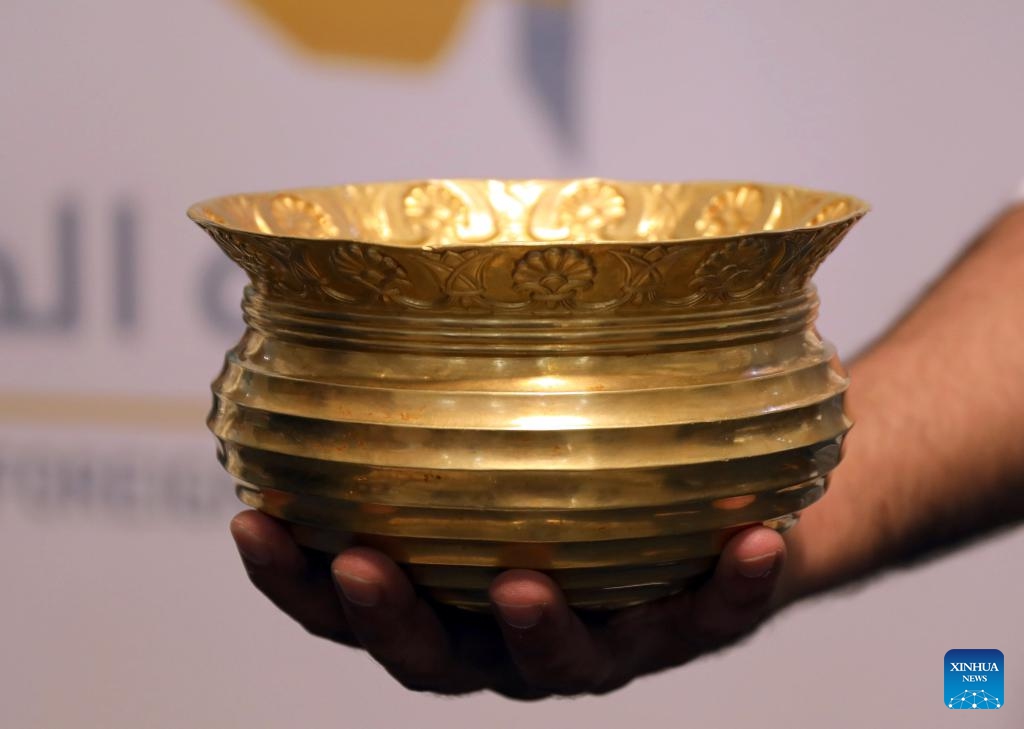 Photo taken on July 8, 2024 shows a recovered artifact on display at the Iraqi Foreign Ministry in Baghdad, Iraq. Iraq's Ministry of Culture, Tourism, and Antiquities announced on Monday the successful repatriation of 181 smuggled artifacts from the United States and other countries. (Photo: Xinhua)