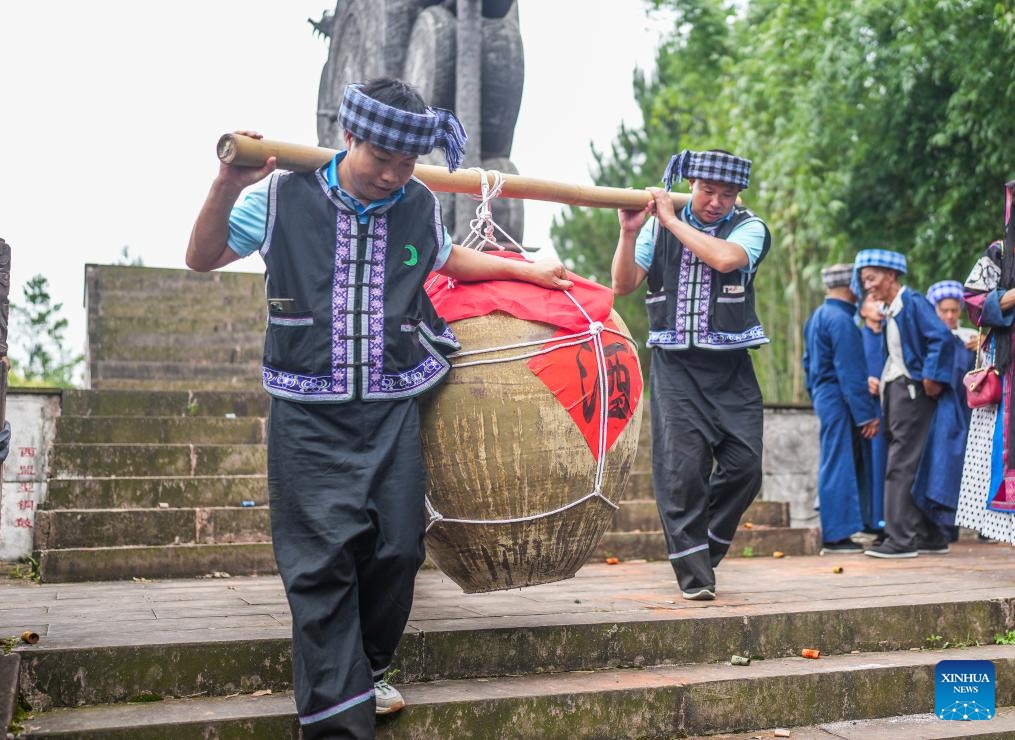 People take part in the celebration of Liuyueliu, an ethnic festival, in Liupanshui, southwest China's Guizhou Province, July 11, 2024. A series of cultural activities have been held during the celebration. (Photo: Xinhua)