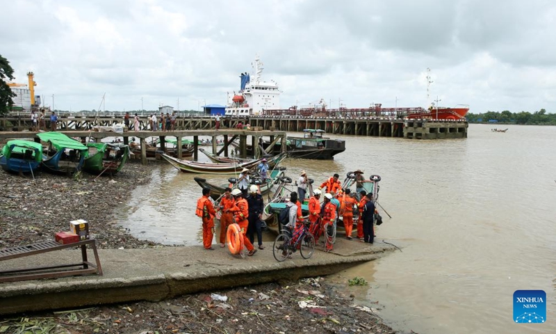 Rescuers search for missing people after a ferry accident in a river in Yangon, Myanmar, July 10, 2024. Eight people, including three students, are missing after a ferry carrying 16 passengers capsized in a river in Yangon, Myanmar, an official from a rescue organization told Xinhua on Wednesday. (Photo: Xinhua)