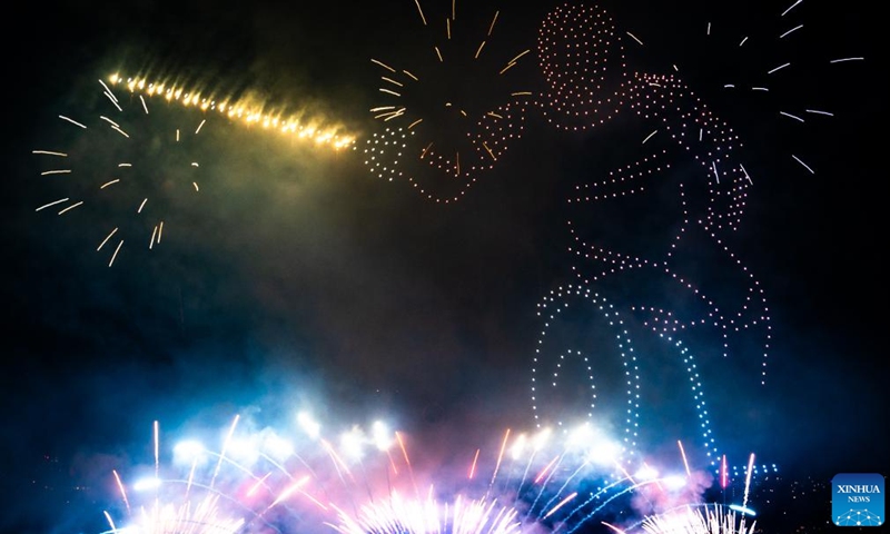 Fireworks explode near the Eiffel Tower during the Bastille Day celebrations in Paris, France, July 14, 2024. France held the celebrations of the French National Day, or Bastille Day, on Sunday. (Xinhua/Xu Chang)