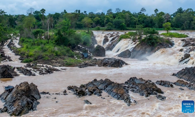 A drone photo taken on July 14, 2024 shows the Khone Phapheng falls in Lao southern province of Champassak. (Photo: Xinhua)