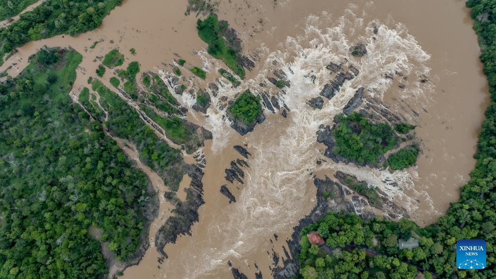 An aerial drone photo taken on July 14, 2024 shows the Khone Phapheng falls in Lao southern province of Champassak (Photo: Xinhua)