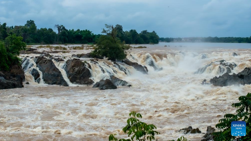 A drone photo taken on July 14, 2024 shows the Khone Phapheng falls in Lao southern province of Champassak. (Photo: Xinhua)