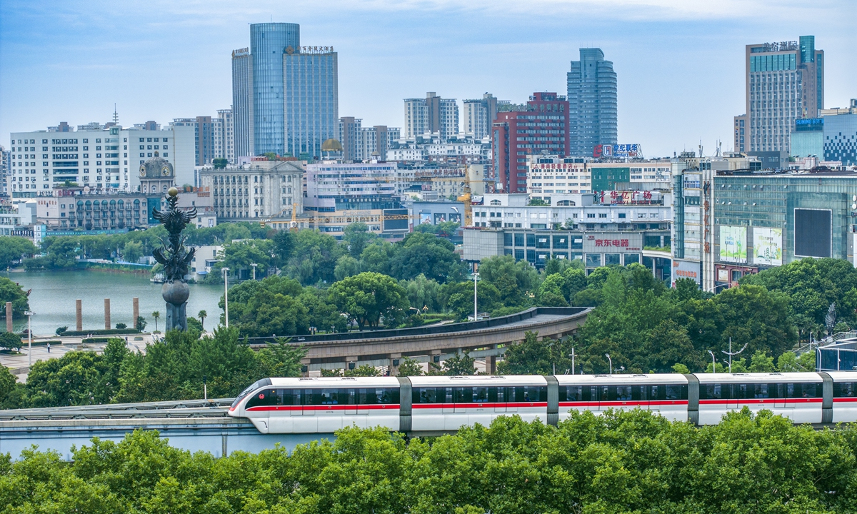 A light rail train crosses the city of Wuhu, East China's Anhui Province, on July 17, 2024.  Photo: VCG