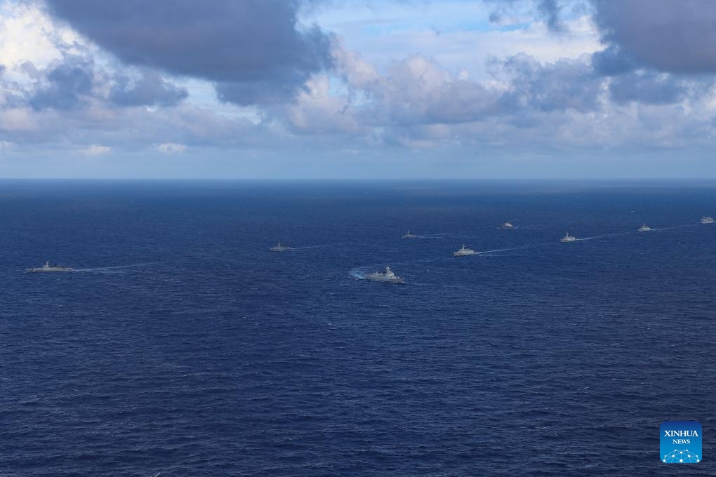 This photo taken on July 17, 2024 shows vessels from the Chinese and Russian navies attending a fleet separation ceremony in waters near Zhanjiang City, south China's Guangdong Province. (Photo: Xinhua)