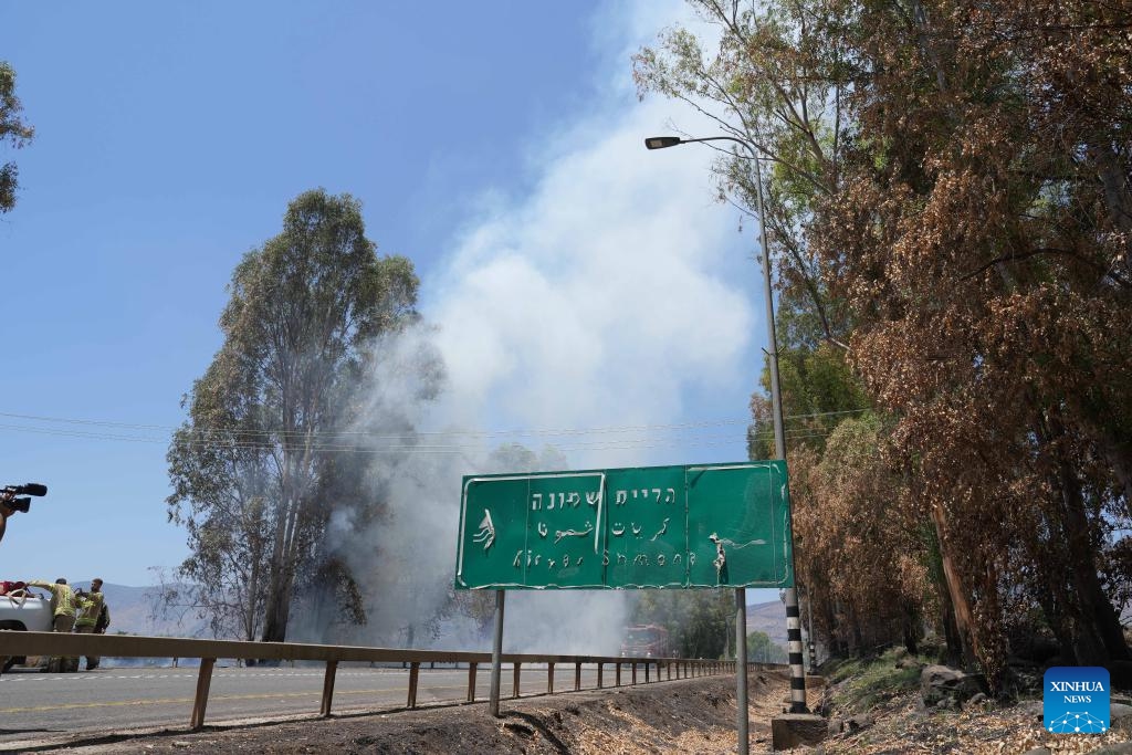 Smoke billows following a missile attack from Lebanon, in the northern Israeli border with Lebanon, on July 17, 2024. Hezbollah leader Sayyed Hassan Nasrallah said on Wednesday that Lebanon's war with Israel will not stop as long as the offensive against Gaza continues. (Photo: Xinhua)