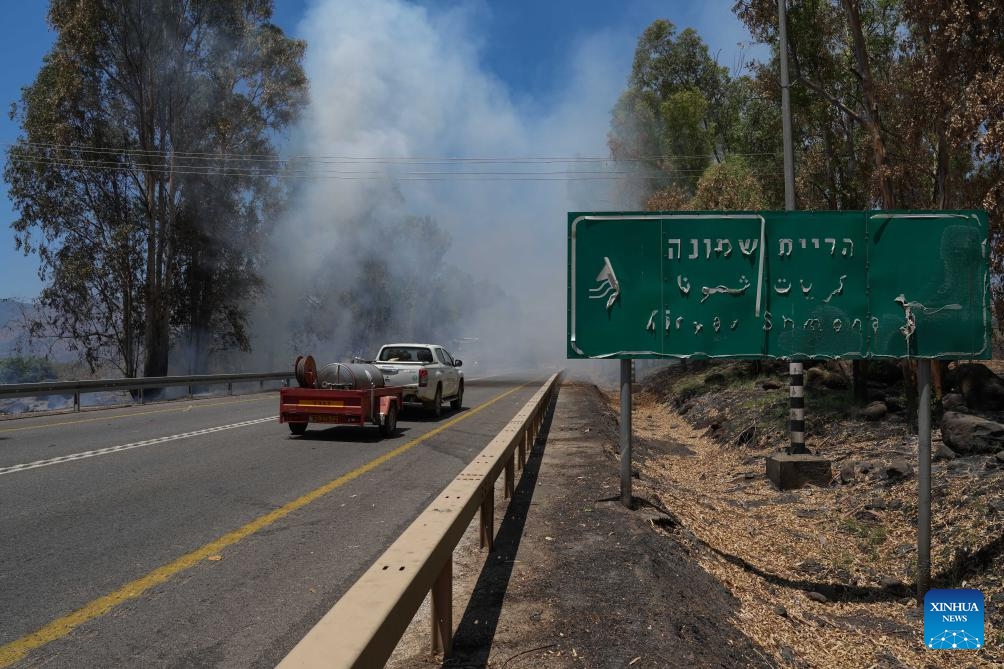 Smoke billows following a missile attack from Lebanon, in the northern Israeli border with Lebanon, on July 17, 2024. Hezbollah leader Sayyed Hassan Nasrallah said on Wednesday that Lebanon's war with Israel will not stop as long as the offensive against Gaza continues. (Photo: Xinhua)