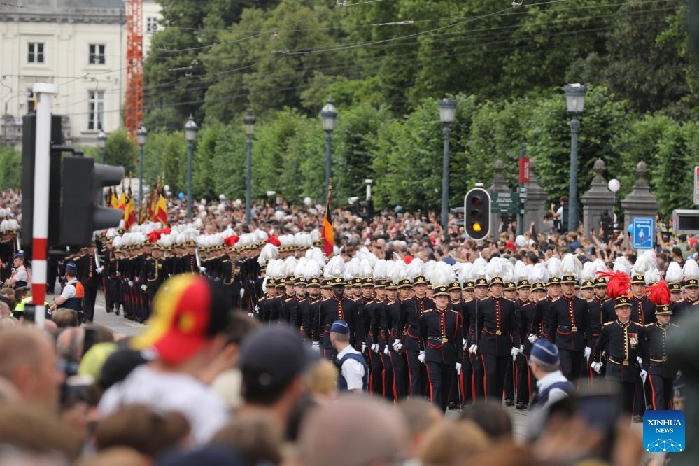 This photo taken on July 21, 2024 shows a military and civilian parade of Belgian National Day celebrations in Brussels, Belgium. (Photo: Xinhua)