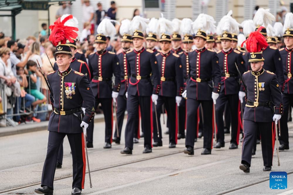 This photo taken on July 21, 2024 shows a military and civilian parade of Belgian National Day celebrations in Brussels, Belgium. (Photo: Xinhua)