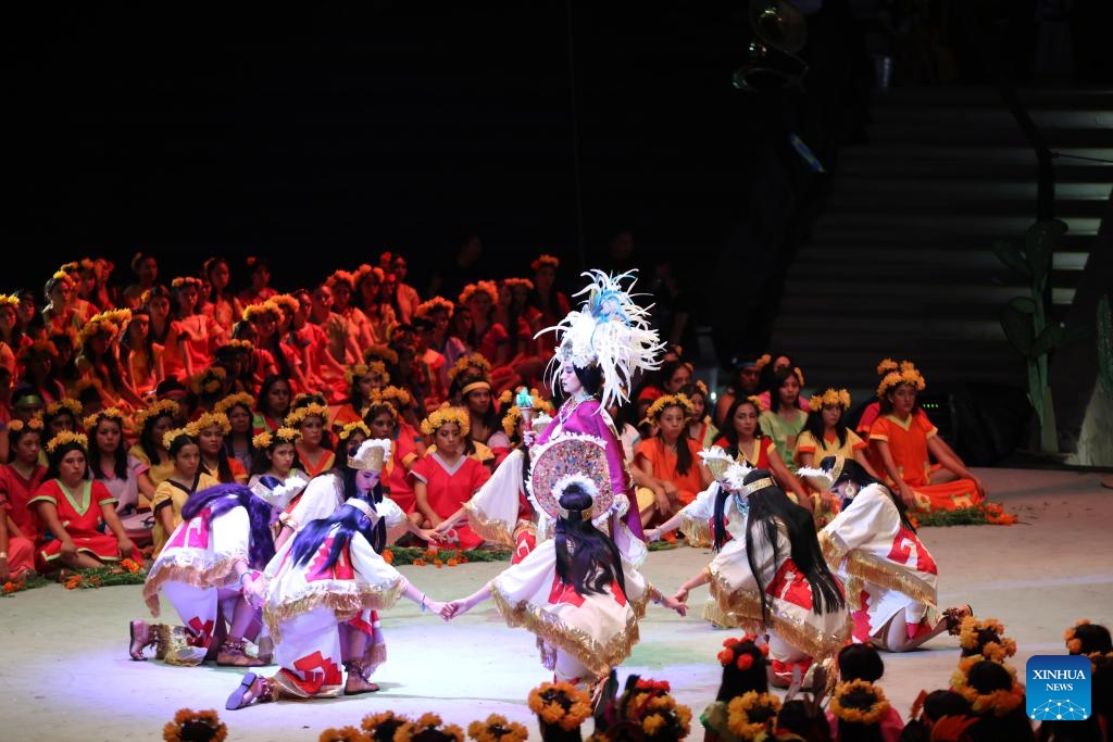 The opera Bani Stui Gulal, or Repetition of the Old Days is staged to celebrate Guelaguetza in Oaxaca City, Mexico, July 20, 2024. Guelaguetza is an annual showcase of the indigenous cultures of Mexico, featured by traditional music, dance, and food. (Photo: Xinhua)