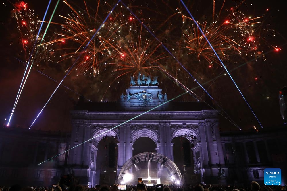 Fireworks explode in the sky to celebrate the Belgian National Day in Brussels, Belgium, July 21, 2024. (Photo: Xinhua)