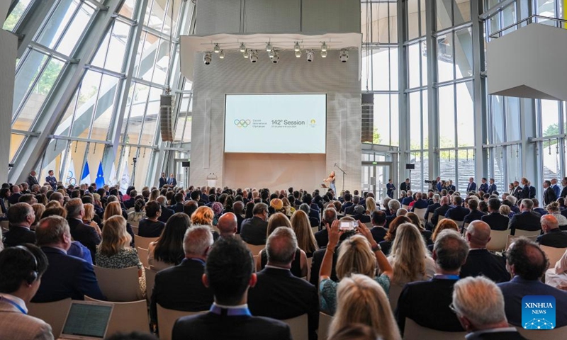 This photo taken on July 22, 2024 shows a general view of the 142nd IOC Session Opening Ceremony at the Louis Vuitton Foundation in Paris, France. (Xinhua/Sun Fei)