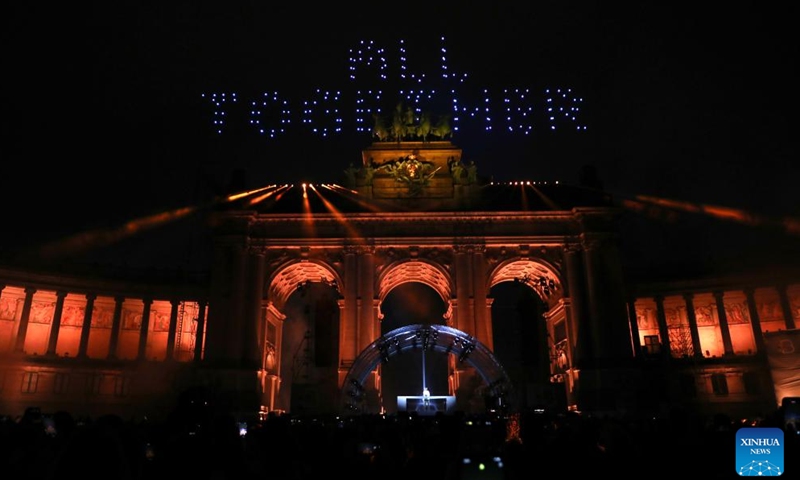 A light show is staged to celebrate the Belgian National Day in Brussels, Belgium, July 21, 2024. (Photo: Xinhua)