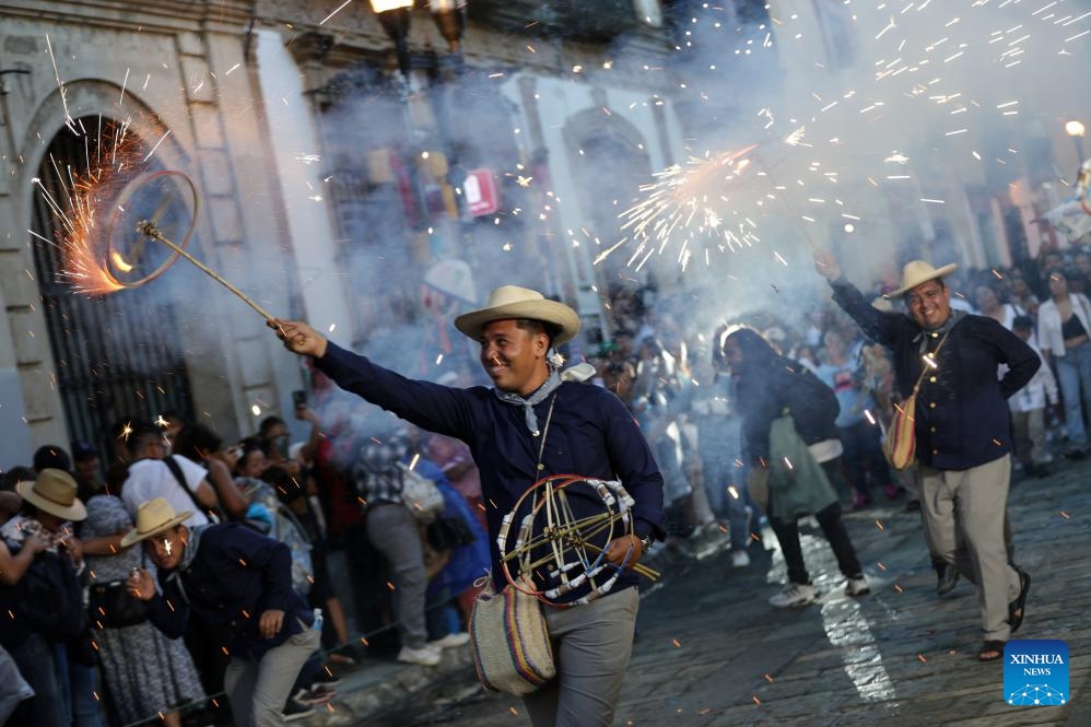 People take part in Guelaguetza in Oaxaca City, Mexico, July 20, 2024. Guelaguetza is an annual showcase of the indigenous cultures of Mexico, featured by traditional music, dance, and food. (Photo: Xinhua)