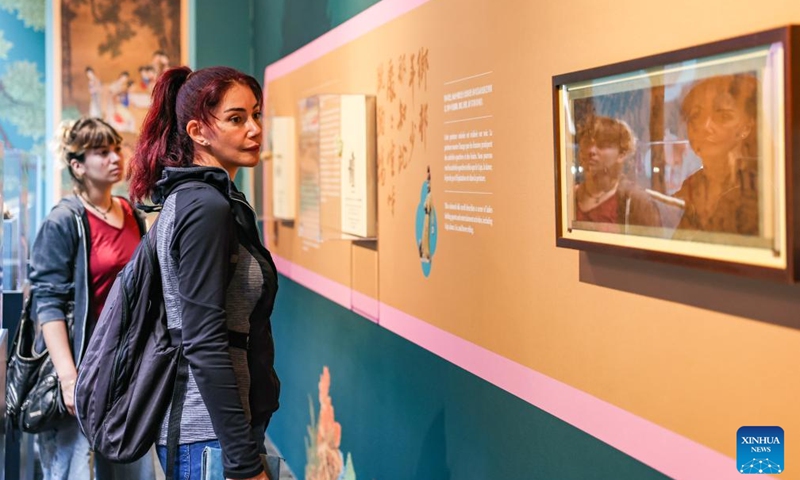 Visitors view exhibits the Vigor and Sportsmanship Chinese Sports Culture Exhibition ahead of the Paris 2024 Olympic Games in Paris, France, July 23, 2024. (Photo: Xinhua)