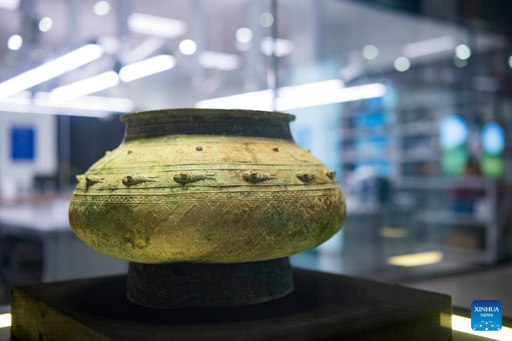 A bronze artifact is displayed at the Sanxingdui Museum in Guanghan City, southwest China's Sichuan Province, July 21, 2024. (Photo: Xinhua)