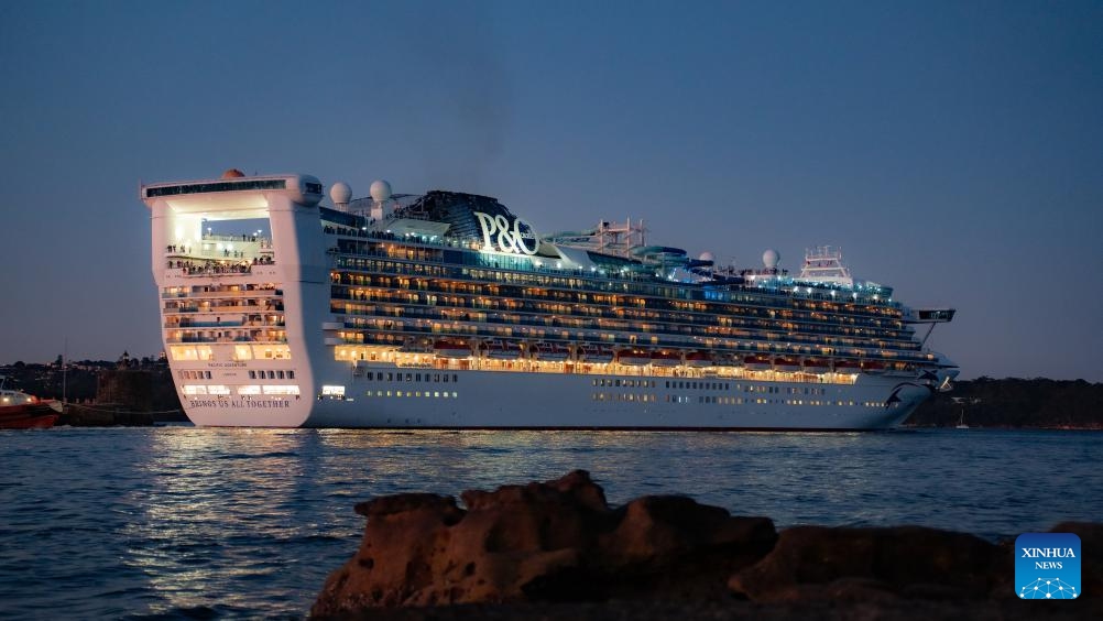 This photo taken on July 23, 2024 shows a cruise sailing away from Sydney harbor in Sydney, Australia. (Photo: Xinhua)