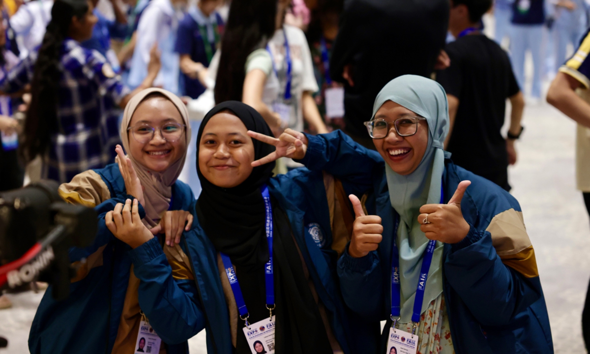 Young participants from Indonesia pose for a picture at the opening ceremony of the Eighth Belt and Road Teenagers Makers Camp and Teacher Workshop on July 23, 2024 in Kunming, Yunnan Province. 