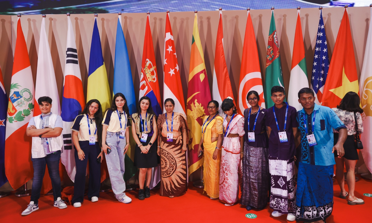 Young participants from Tunisia and Sri Lanka pose for a picture at the opening ceremony of the Eighth Belt and Road Teenagers Makers Camp and Teacher Workshop on July 23, 2024 in Kunming, Southwest China's Yunnan Province. Photos: Deng Xiaoci/GT