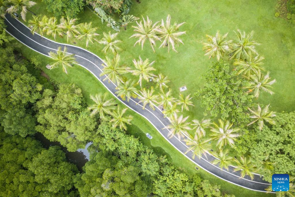 An aerial drone photo taken on July 22, 2024 shows the scenery of Bailu park in Sanya, south China's Hainan Province. Sanya, a popular tourist spot in the southern island province of Hainan, boasts excellent natural beauty. (Photo: Xinhua)