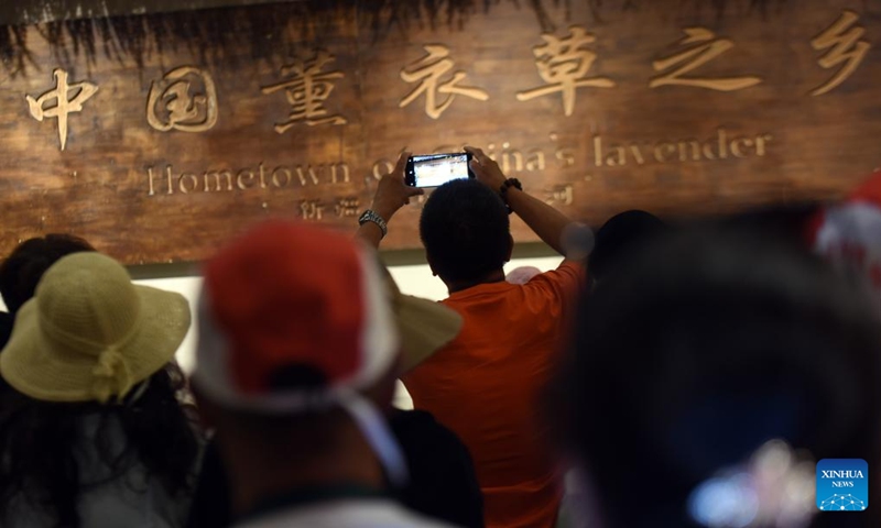 Tourists visit a lavender museum in Huocheng County, northwest China's Xinjiang Uygur Autonomous Region, July 26, 2024. Lavender was introduced in Huocheng County more than half century ago from France. Sharing many similarities with Provence in France as latitude, meteorological and soil conditions, Huocheng become the largest lavender production base in China and the third largest in the world, following Provence and Japan's Furano. Photo: Xinhua