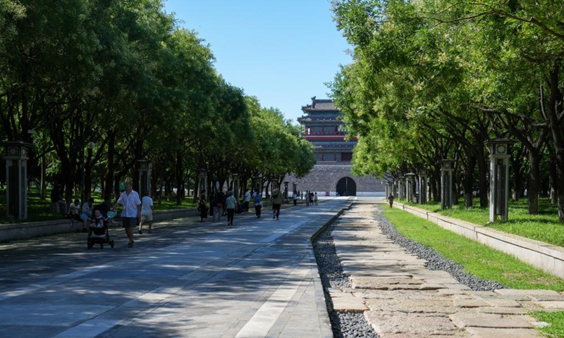 A section of ancient pavement (R) is pictured at the Yongdingmen Park in Beijing, capital of China, on July 18, 2024. Photo: Xinhua