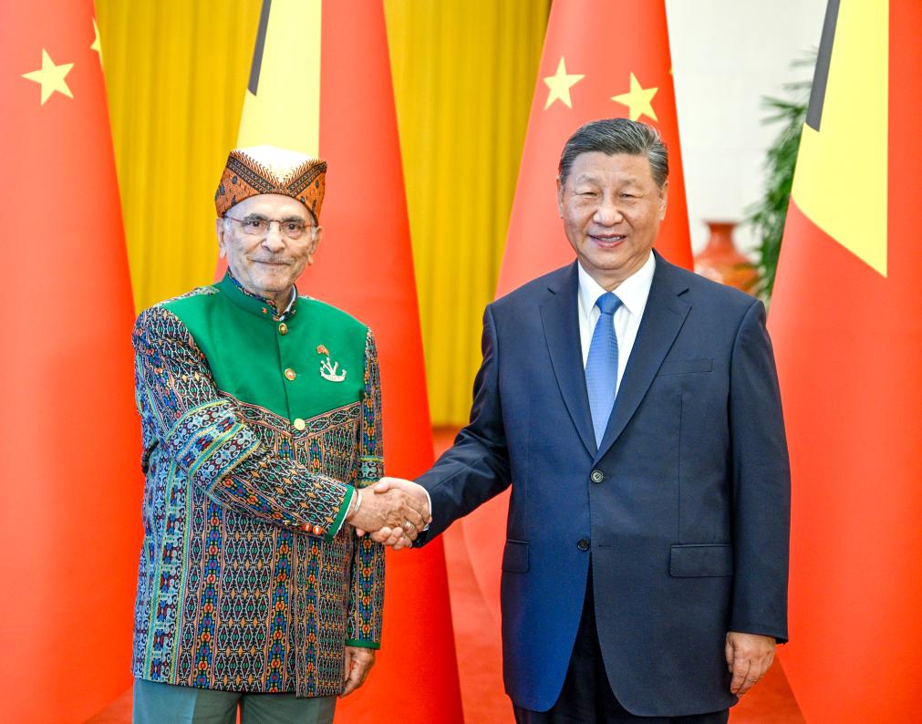 Chinese President Xi Jinping shakes hands with President of the Democratic Republic of Timor-Leste Jose Ramos-Horta at the Great Hall of the People in Beijing, capital of China, July 29, 2024. Xi held talks with Ramos-Horta here on Monday. (Photo:Xinhua)