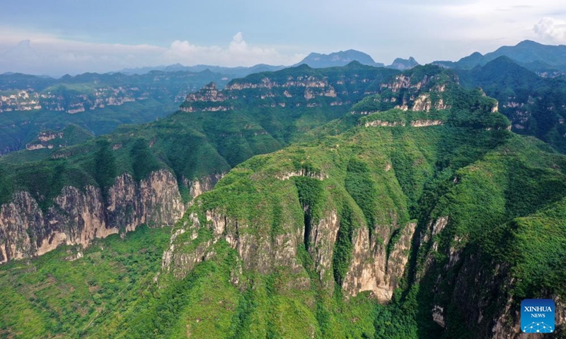 An aerial drone photo taken on July 24, 2024 shows a view of the Taihang Mountain in Pingshun County, Changzhi City of north China's Shanxi Province. Photo: Xinhua