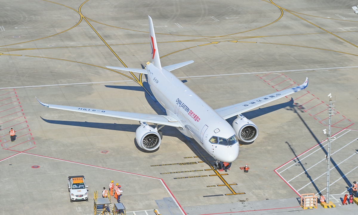 A domestically produced large aircraft C919 joins China Eastern Airlines' fleet in Shanghai on July 29, 2024. This is the third C919 aircraft that China Eastern Airlines received this year. The carrier now operates a fleet of seven C919 aircraft, making it the largest global operator of the plane. Photo: Courtesy of China Eastern Airlines