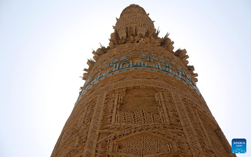 This photo taken on July 28, 2024 shows part of the Minaret of Jam in the Shahrak District, central Afghanistan's Ghor Province. The Minaret of Jam, along with its archaeological remains, was inscribed on the World Heritage List by the United Nations Educational, Scientific and Cultural Organization (UNESCO) in 2002. In May, a huge flood hit the province, posing a threat to the minaret, which stands near the Hari River. Photo: Xinhua