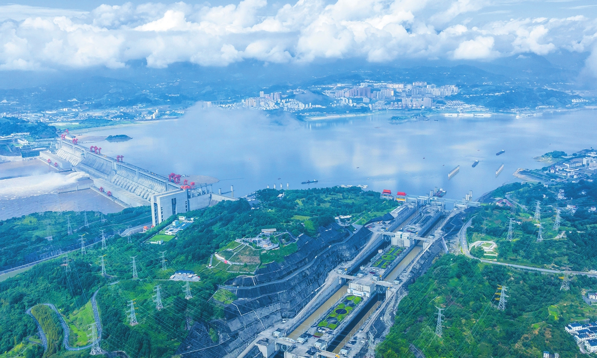 The<strong></strong> Three Gorges hydropower plant in Yichang, Central China's Hubei Province is seen on July 30, 2024. As of July 23, the number of days on which the plant generated more than 1 billion kilowatt hours reached 35, with the highest daily power generation reaching 1.5 billion kilowatt hours, ensuring power supply amid the summer usage peak. Photo: VCG