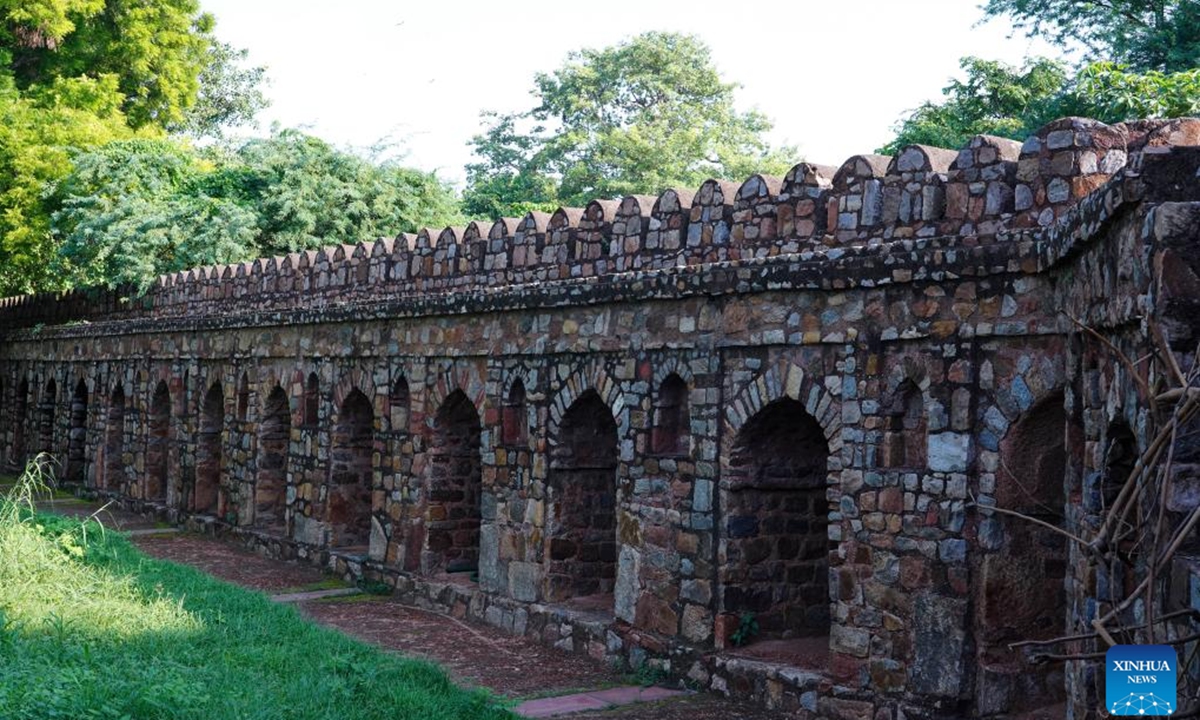 This photo taken on July 29, 2024 shows red sandstone walls surrounding the Humayun's Tomb in New Delhi, India.

Humayun's Tomb was inscribed on the World Heritage List by the United Nations Educational, Scientific and Cultural Organization (UNESCO) in 1993. (Photo: Xinhua)