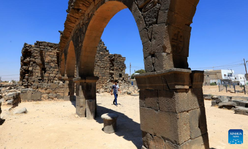 This photo taken on Aug. 13, 2024 show ruins at the archaeological site of Umm al-Jimal in northern Jordan. Umm al-Jimal, located in northern Jordan, is one of the country's significant cultural heritage sites which was inscribed on the World Heritage List by the United Nations Educational, Scientific and Cultural Organization (UNESCO) in 2024. (Photo: Xinhua)