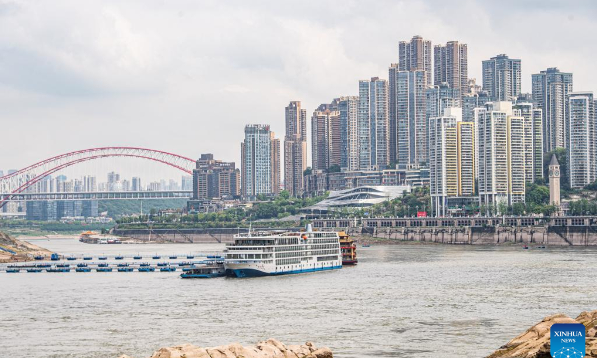 This photo taken on April 23, 2024 shows a view in southwest China's Chongqing Municipality. Chongqing is the only municipality in the central and western region of China. Built on mountains and partially surrounded by the Yangtze and Jialing rivers, it is known as a 