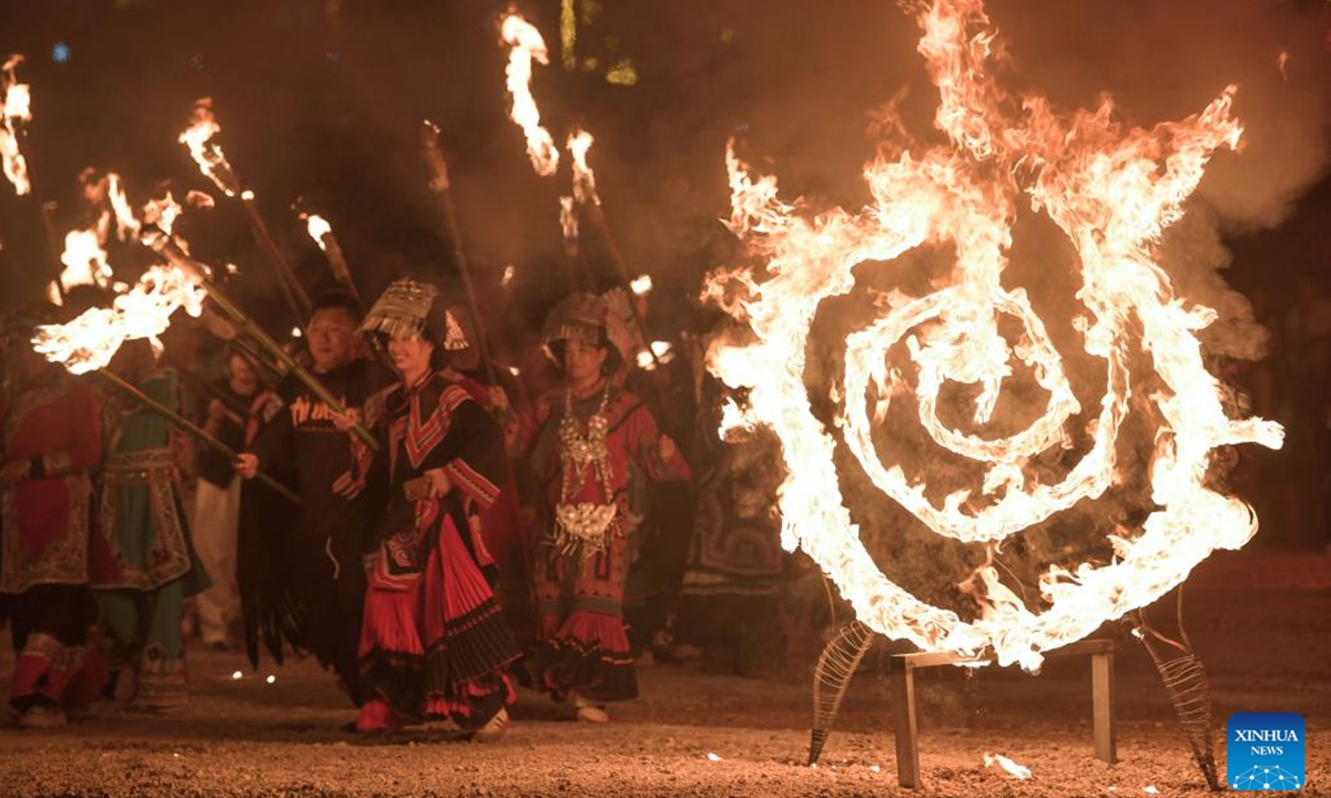 People take part in the annual Torch Festival of Yi ethnic group held in Weining County, southwest China's Guizhou Province, July 29, 2024. (Photo: Xinhua)