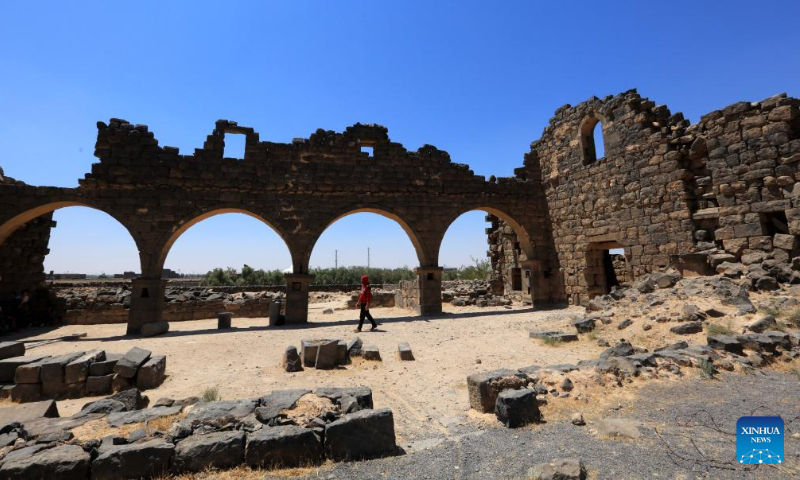 This photo taken on Aug. 13, 2024 show ruins at the archaeological site of Umm al-Jimal in northern Jordan. Umm al-Jimal, located in northern Jordan, is one of the country's significant cultural heritage sites which was inscribed on the World Heritage List by the United Nations Educational, Scientific and Cultural Organization (UNESCO) in 2024. (Photo: Xinhua)