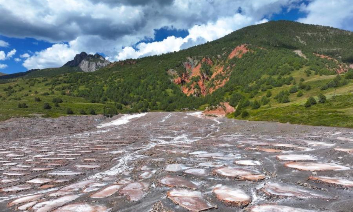 Aerial view of a salt field at Nangqian County, Yushu Tibetan Autonomous Prefecture, northwest China's Qinghai Province, Aug 21, 2024. Photo:China News Service