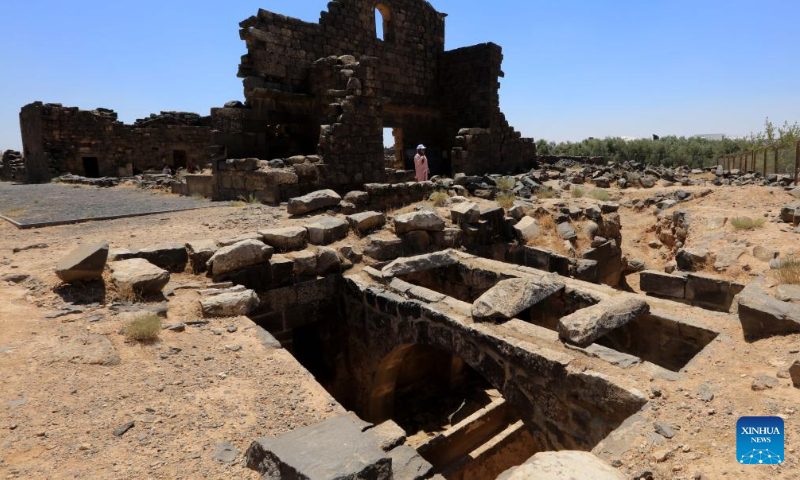 This photo taken on Aug. 13, 2024 show ruins at the archaeological site of Umm al-Jimal in northern Jordan. Umm al-Jimal, located in northern Jordan, is one of the country's significant cultural heritage sites which was inscribed on the World Heritage List by the United Nations Educational, Scientific and Cultural Organization (UNESCO) in 2024. (Photo: Xinhua)