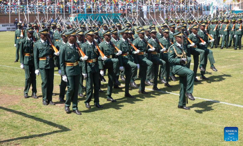 Members of the Defense Forces march on a parade during a celebration for the Defense Forces Day in Harare, Zimbabwe, on Aug. 13, 2024. Zimbabweans on Tuesday commemorated the 44th anniversary of the Defense Forces Day, observed every second week of August, to honor members of the uniformed forces for their duty in protecting the country. (Photo: Xinhua)