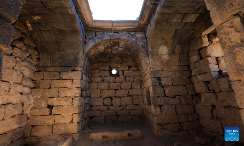 This photo taken on Aug. 13, 2024 show ruins at the archaeological site of Umm al-Jimal in northern Jordan. Umm al-Jimal, located in northern Jordan, is one of the country's significant cultural heritage sites which was inscribed on the World Heritage List by the United Nations Educational, Scientific and Cultural Organization (UNESCO) in 2024. (Photo: Xinhua)