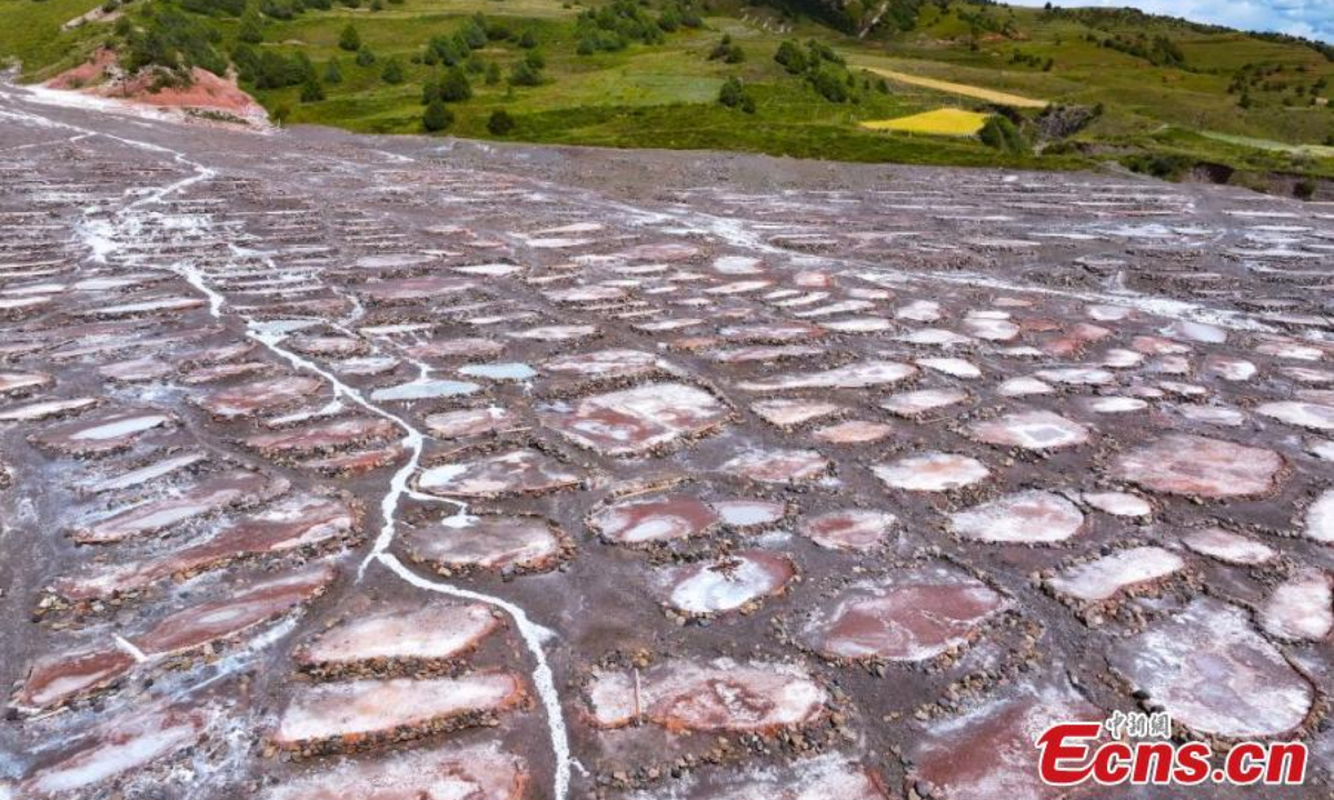 Aerial view of a salt field at Nangqian County, Yushu Tibetan Autonomous Prefecture, northwest China's Qinghai Province, Aug 21, 2024. Photo:China News Service